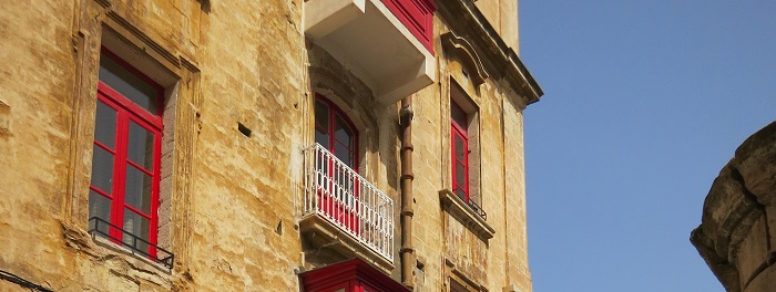 Red window frames Valletta Malta