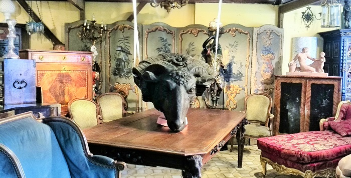 Antique ram's head sculpture at Clignancourt in Paris