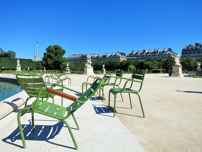Green chairs in the Tuileries Gardens, Paris 